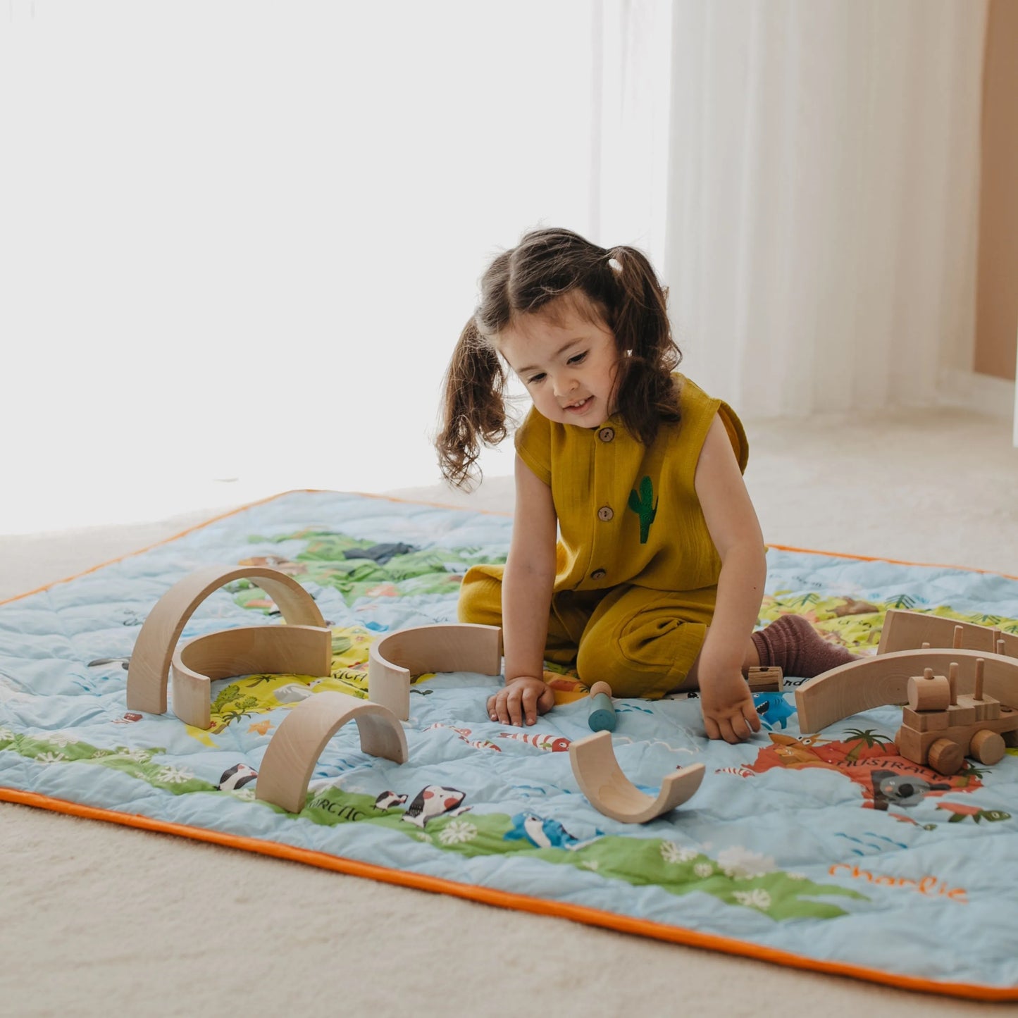 Outlet-Mavi Dünya Çok Amaçlı Organik Pamuk Oyun Halısı