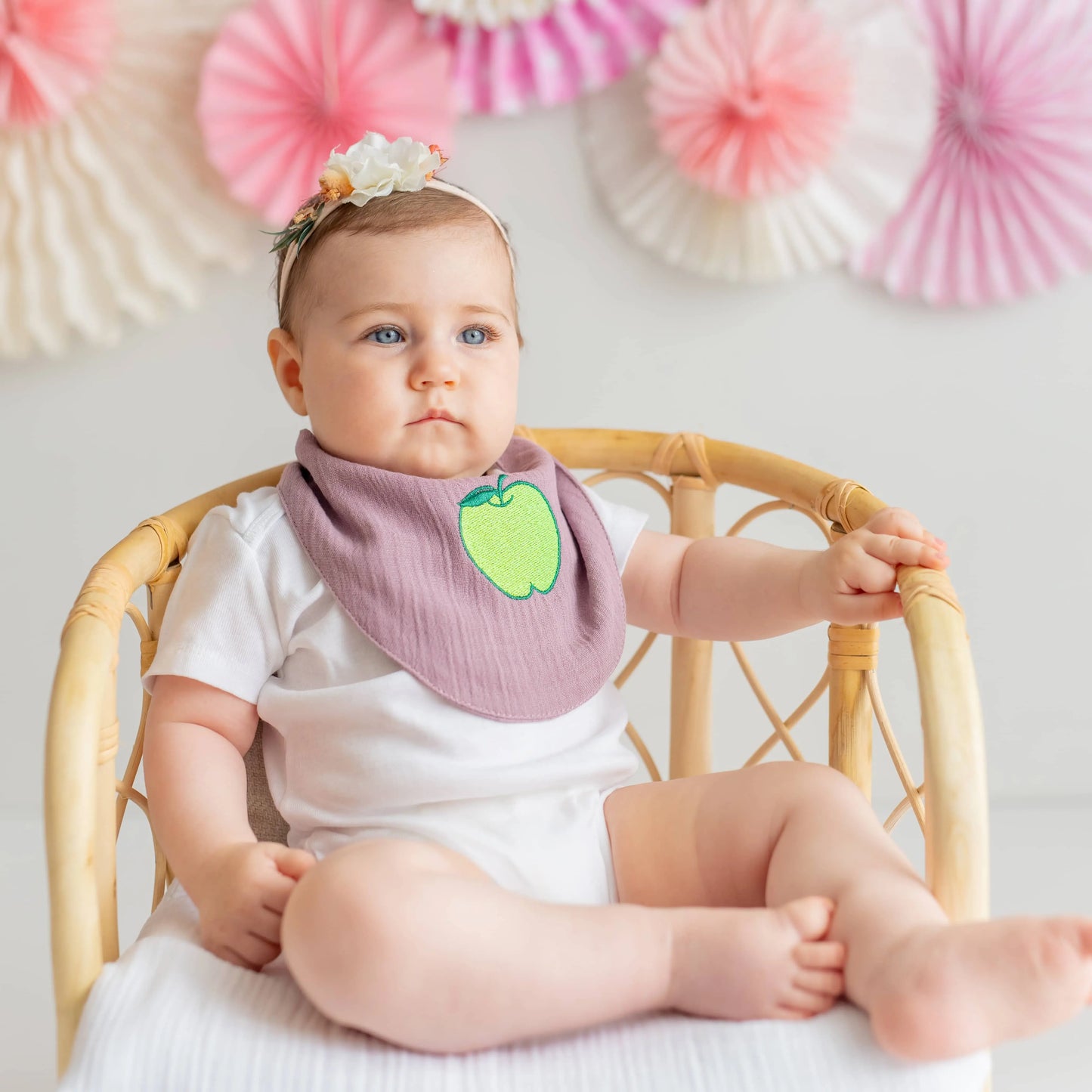 Elma Nakışlı Mürdüm Müslin Mama & Salya Önlüğü
