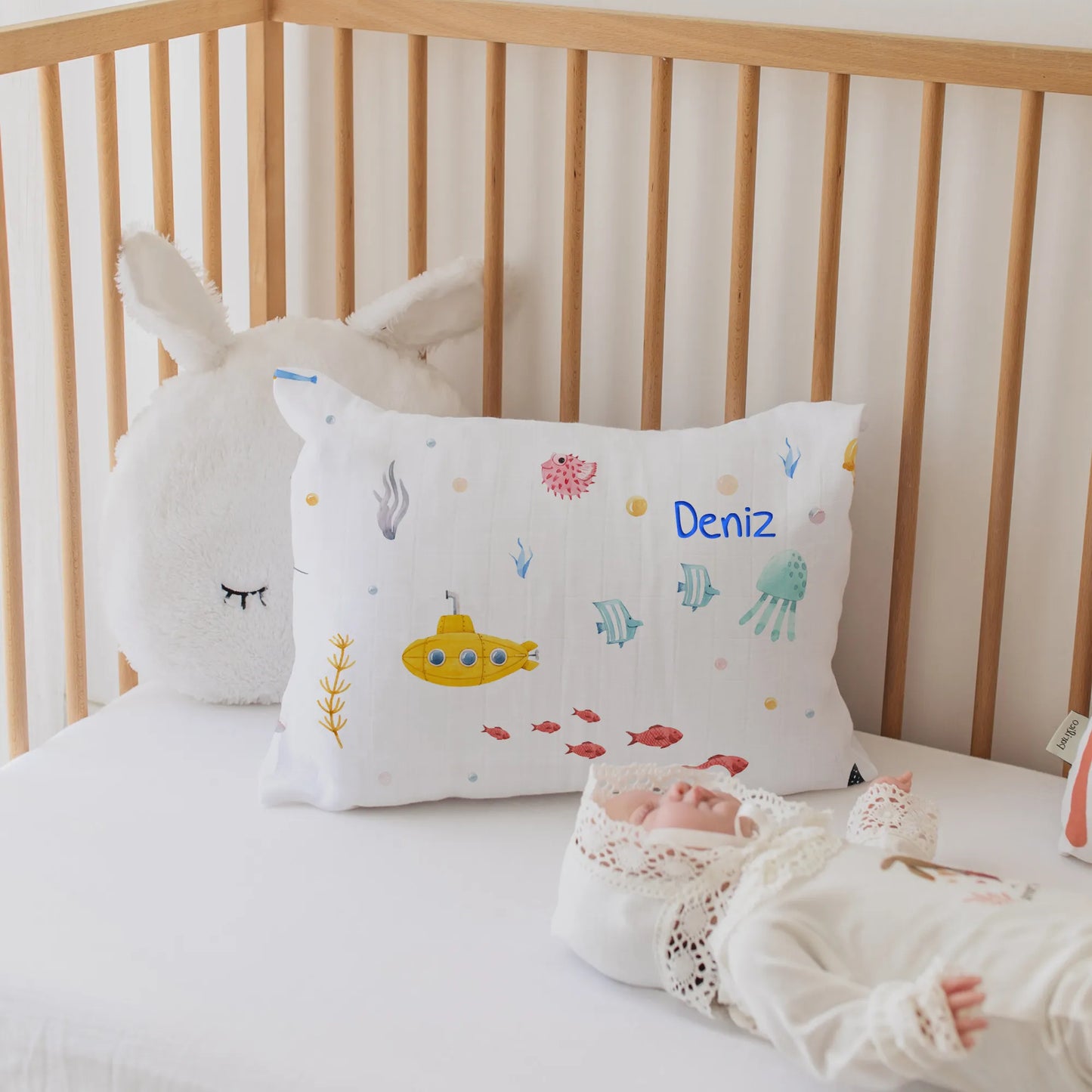 Denizaltı Pamuk Müslin Bebek Yastık Kılıfı