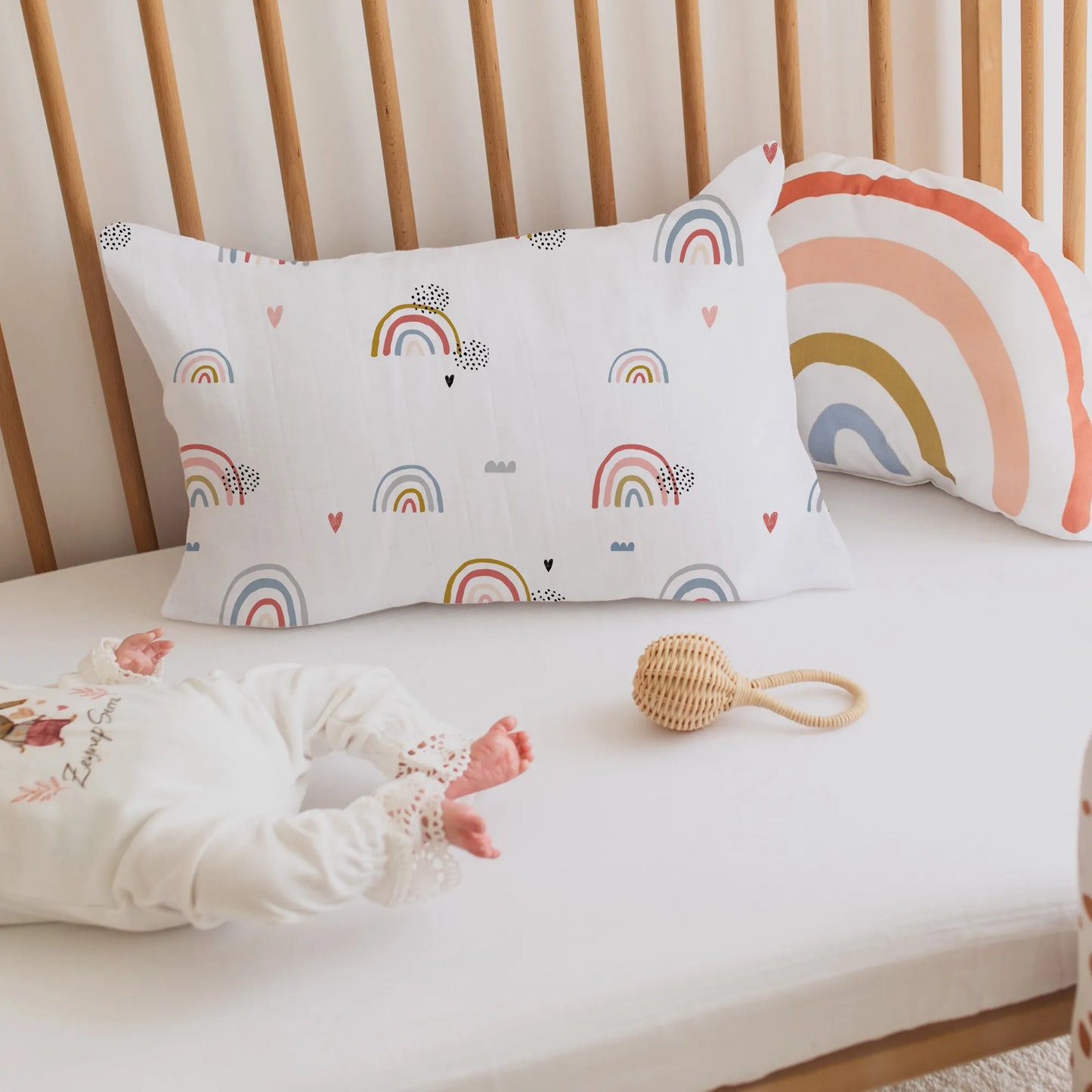 Gökkuşağı Pamuk Müslin Bebek Yastık Kılıfı