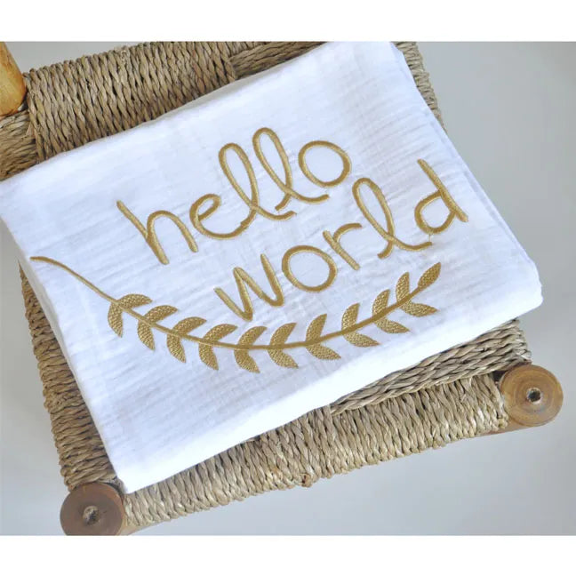 Hello World - Beyaz 4 Katlı Müslin Battaniye