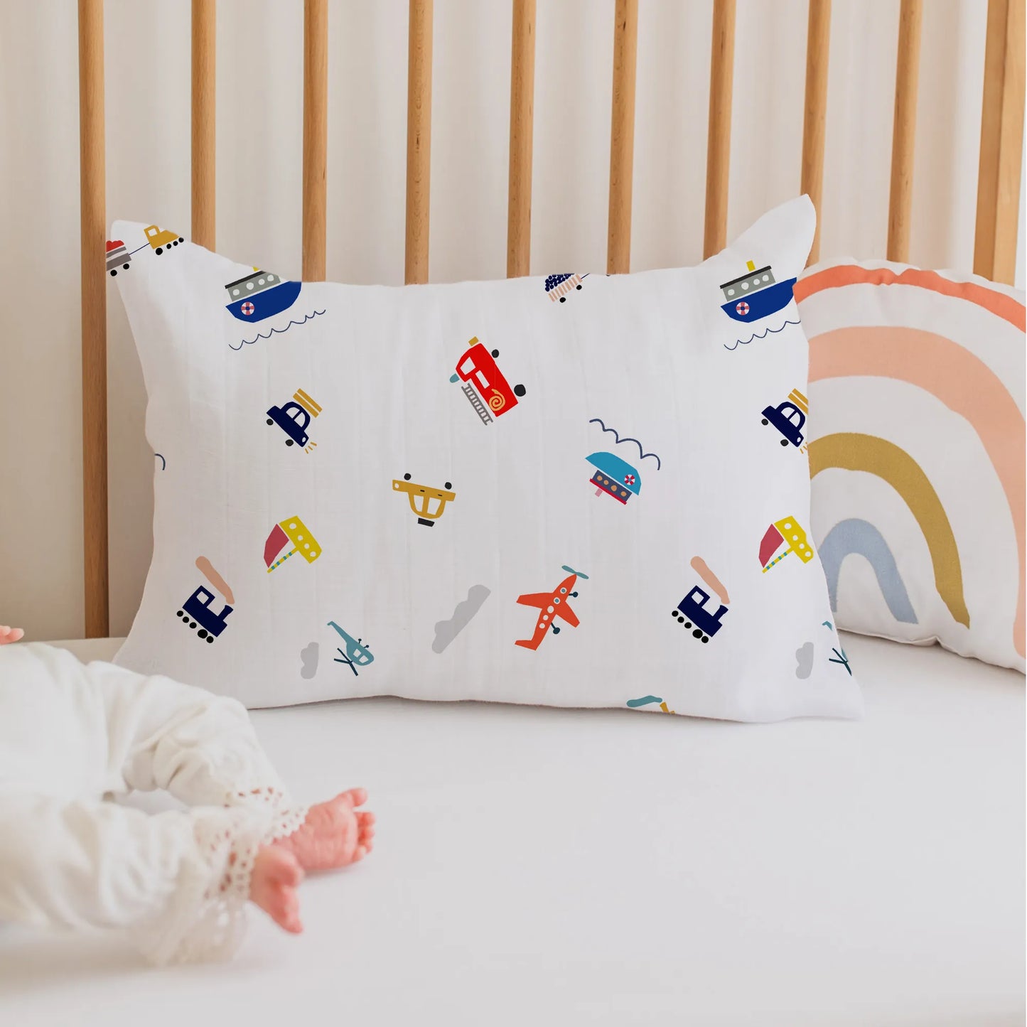 Taşıtlar Pamuk Müslin Bebek Yastık Kılıfı