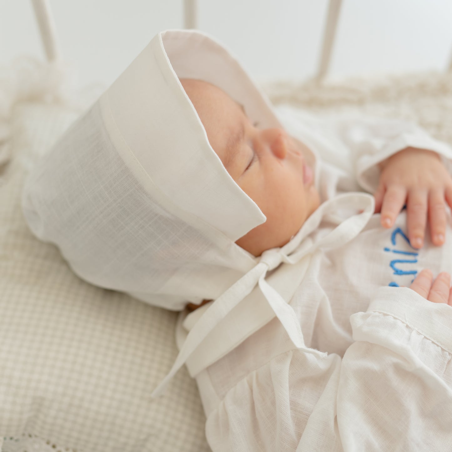 Ekru Flamlı Keten Yenidoğan Erkek Bebek Hastane Çıkış Seti